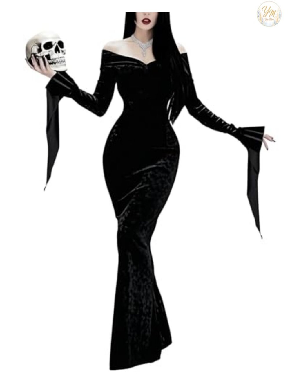 Velvet Gothic Maxi Dress Long Sleeve Off Shoulder Halloween Costume